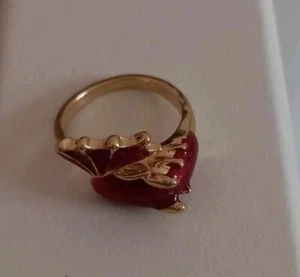 Bijoux Fantaisie, bague dragon Rouge pailleté, doré, ajustable / Réglable Neuf  - Picture 1 of 1