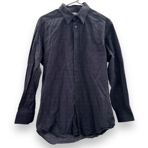 Camicia Balenciaga Paris blu navy scuro a quadri manica lunga con bottoni taglia 16