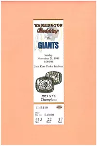 New York Giants at Washington Redskins 11-21-1999 ticket stub 1983 NFC Champions - Picture 1 of 2