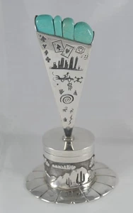 Campana de Plata de Ley - Navajo Nativo Americano - Turquesa y Oro 14K - ¡Pesada! - Imagen 1 de 17