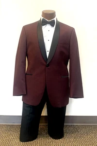 WINE SHAWL COLLAR TUXEDO -  2 PC 40R COAT &  34 WAIST PANTS  -  SUPER 120'S WOOL - Picture 1 of 6