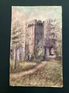 Antikes Aquarell Earls Barton Kirche (18 x 11 1/2 Zoll) ungerahmt - Bild 1 von 2
