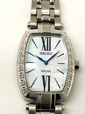 SEIKO LADIES V115-0BN0 18 DIAMOND NOT-WORKING SOLAR DRESS ANALOG WATCH SUP283 - Image 1 of 4