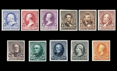 US #219P4-229P4; 1¢-90¢ PLATE PROOFS ON CARD, XF-NGAI SET OF 11, CV $620 - Image 1 of 2