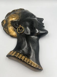 Vintage Art Deco Lady Black & Gold Wall Hanging Face Bust Figure - Picture 1 of 8