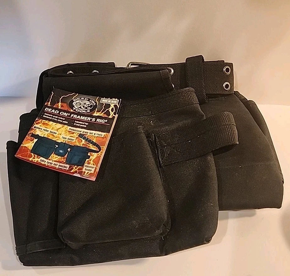  DEAD ON TOOLS Tool Belt Framers Rig 2 Nail Pouches, Hammer, Tape 2008 NOS - Image 1 of 4