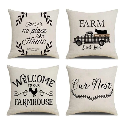 Farmhouse Throw Pillow Covers Quote Pillow Case Cotton Linen Rustic Farm Cush... - Image 1 of 4