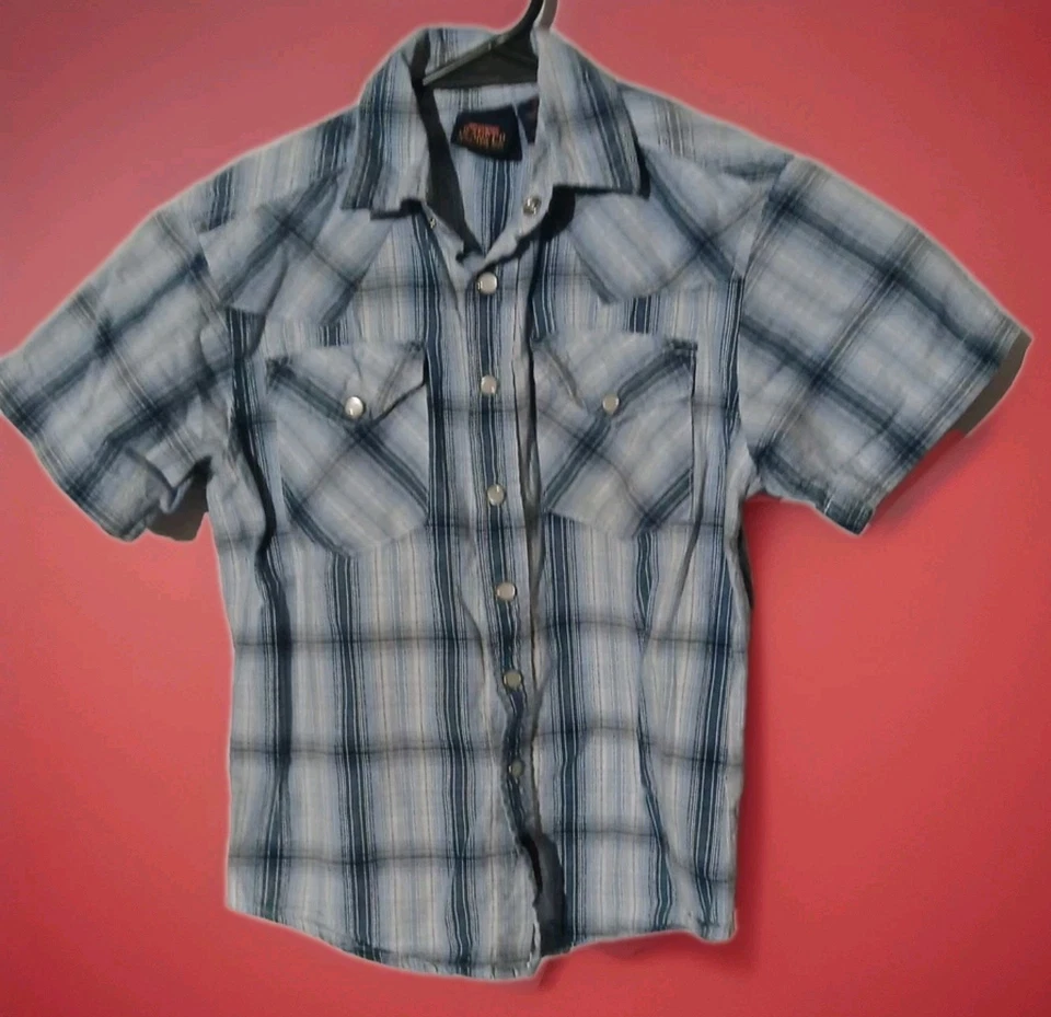 Camisa Western Wrangler Niños Azul A Cuadros Manga Corta Perla Botones a Presión XS (4/5) Foto 1 de 4
