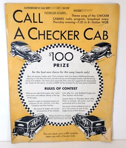 Call A Checker Cab $100 Prize Sheet Music 1930s Cabbies Radio Program - Picture 1 of 4