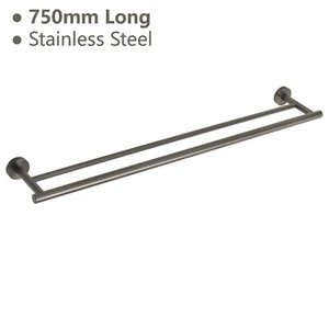 Gun Metal Grey Stainless 750mm Double Towel Rail Rack Round Bathroom Holder Bar - Picture 1 of 5