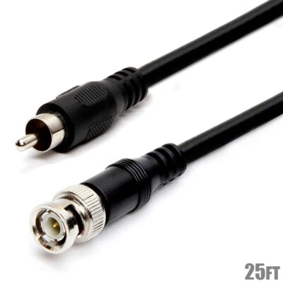25FT BNC Male to RCA Male M/M Coax/Coaxial RG59U CCTV Security Camera Cable - Image 1 of 3