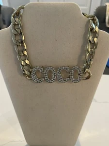 Vintage Gold Tone COCO Necklace Rhinestones Missing 1 Stone AS-IS Designer - Picture 1 of 10