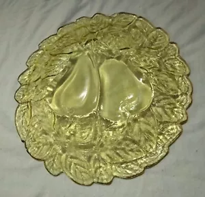 Vintage Glass Pear Plate / Dish "Yellow Mist" "Yellow Glass" - Picture 1 of 6