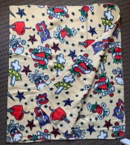 Rockabilly FLEECE Throw Blanket 2-sided 13 Cat Dagger Hearts Cross Stars NEW - Picture 1 of 2