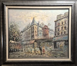 Caroline Burnett Óleo a bordo - Escena callejera parisina - Pieza cautivadora 31"x27" - Imagen 1 de 9