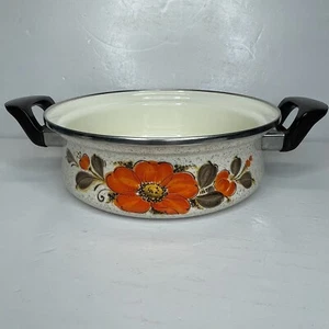Sanko Ware Show Pan Enameled Ivory Speckled Orange Poppy Sauté Pan, No Lid - Picture 1 of 11