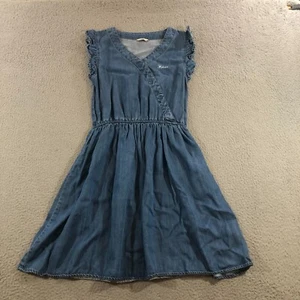 guess denim dress girls 14 blue stones logo - Picture 1 of 15