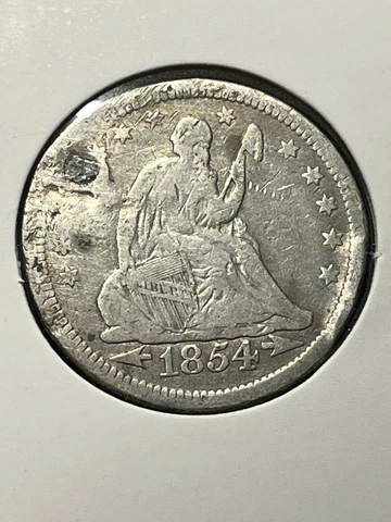 1854 Seated Liberty Quarter Silver Coin Filled Hole Nice Details Cover