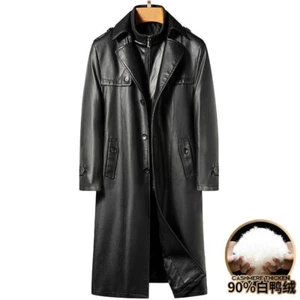 Autumn/winter Genuine Leather Jackets Men Over-the-knee Leather Windbreaker Warm - Picture 1 of 21