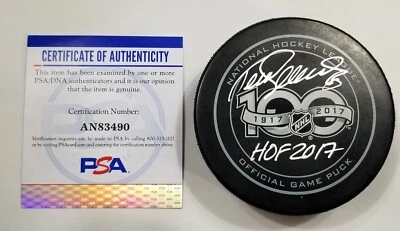 TEEMU SELANNE Autografiado NHL 100 Aniversario Juego de Hockey Disco PSA Firmado 100 Foto 1 de 4