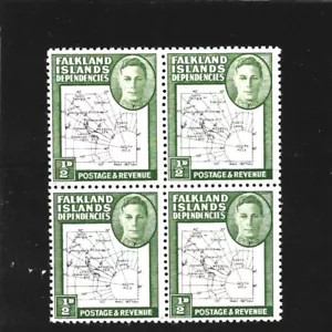 Falkland Islands Dependencies 1946 1/2d Map Block of 4 Lightly Hinged Mint - Bild 1 von 2