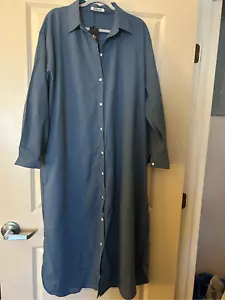 NEW Blue Chambray Cotton Shirt Casual Loose Maxi Dress 2X - Picture 1 of 8
