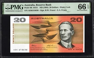 Australia 20 Dollars 46i R415L 1994 Fraser Evans PMG66 Gem UNC EPQ LAST PREFIX - Picture 1 of 2