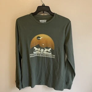 Levis Strauss Mens Long Sleeve Logo T Shirt Medium Surplus Green Graphic #0008 - Picture 1 of 6