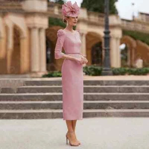 Pink Mother of the Bride Dress Short Mother Gowns Beading Wedding Party Dress - Picture 1 of 8