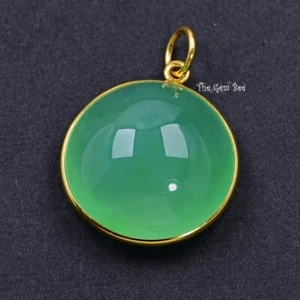 21MM 18K Yellow Gold Australian Chrysoprase Oval Bezel Charm Pendant jump ring - Picture 1 of 7