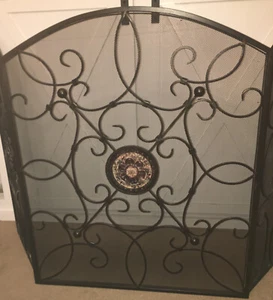 Vintage Ornate 3 Panel Folding Medallion Shabby Chic Fireplace Screen - Picture 1 of 12