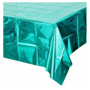 Rectangular Metallic Teal Foil Tablecloth Cover Birthday Party Decorations - Picture 1 of 1