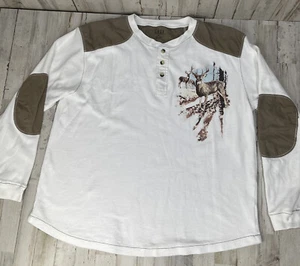 Cosi Concepts Men's Sz XL Pullover Shirt Long Sleeve Deer White Thermal P10 - Picture 1 of 8