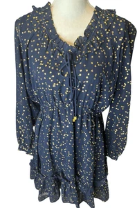 MICHAEL KORS Blousy Flirty Designer blau mit Metallic-Schimmer Blumenmuster Gr. XL - Bild 1 von 5