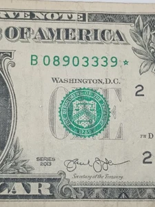 ⭐2013 $1 B NEW YORK BEP DUPLICATE RUN STAR NOTE POSSIBLE DOUBLE (B08903339*)⭐ - Picture 1 of 11