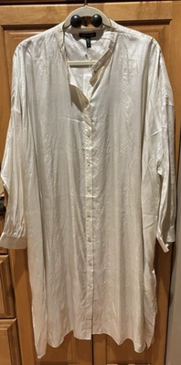NUEVO CON ETIQUETAS Vestido Camisa Larga Eileen Fisher Hueso Seda Lavada Tussah Mandarín $348 3X Foto 1 de 4