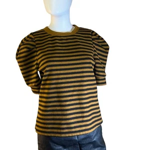 Who What Wear Striped Puffy Sleeve Fleece Fabric Striped Preppy Modern Top S - Picture 1 of 5