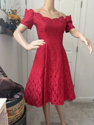 Vestido de cóctel brocado formal floral rojo Zum Zum vintage años 80 3/4 XS Foto 1 de 4