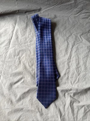 Nordstrom Modern Geometric Purple Tie Blue Lavender Grid Check Men’s Necktie 58” - Image 1 of 4