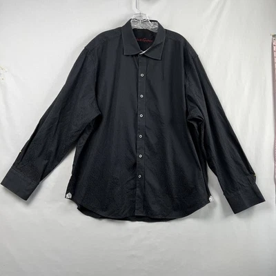 Robert Graham Classic Fit Shirt 3XL Flip Cuff Black Jacquard Long Sleeve Artsy - Image 1 of 4