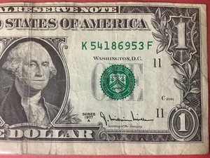 1977 K-District $1 Dallas Texas  KF Block K 54186953 F Offset Old Dollar Bill - Picture 1 of 6
