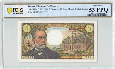 FRANCE 5 Francs 1966, P-146, PCGS 53 PPQ About UNC, Original Paper, Scarce Grade - Image 1 of 2