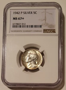 1942 P Jefferson Silber Nickel Stempelglanz MS67+ NGC - Bild 1 von 4