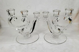 Pair of 2 Vintage Fostoria Century 3 Light Glass Candlestick Holders. Great Cond - Picture 1 of 6