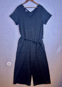 T by Talbots Jumpsuit Damen L dunkelgrün V-Ausschnitt Bindeband Taille weites Bein cropped bequem - Bild 1 von 18