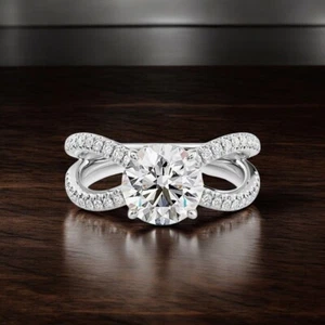 Anillo de boda de diamantes de corte redondo creado en laboratorio con certificación IGI de 1,90 quilates de oro blanco de 14 k - Imagen 1 de 16