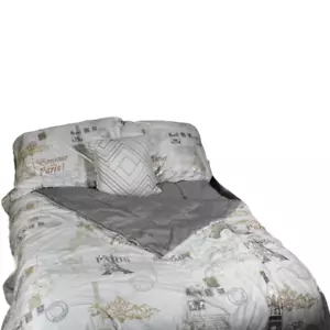 Glam Paris French Printed King Comforter Set Grey Decorative Pillow Bed Skirt - Picture 1 of 11