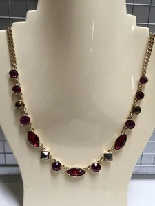 DKNY Pink Red Crystal Hematite Chain Gold Plated Necklace Adjust 16-19" New DK90 - Picture 1 of 4