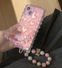 3D Pink Butterfly Stand Bracelet Coque Cover Case For iPhone 14 Pro Max 13 12 11