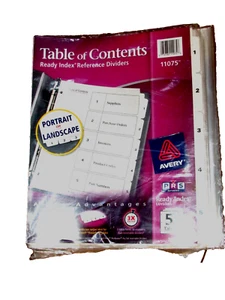 AVERY TABLE OF CONTENTS 3 sets 1-5 printed Ready Index Dividers #11075 (officeD) - Picture 1 of 2